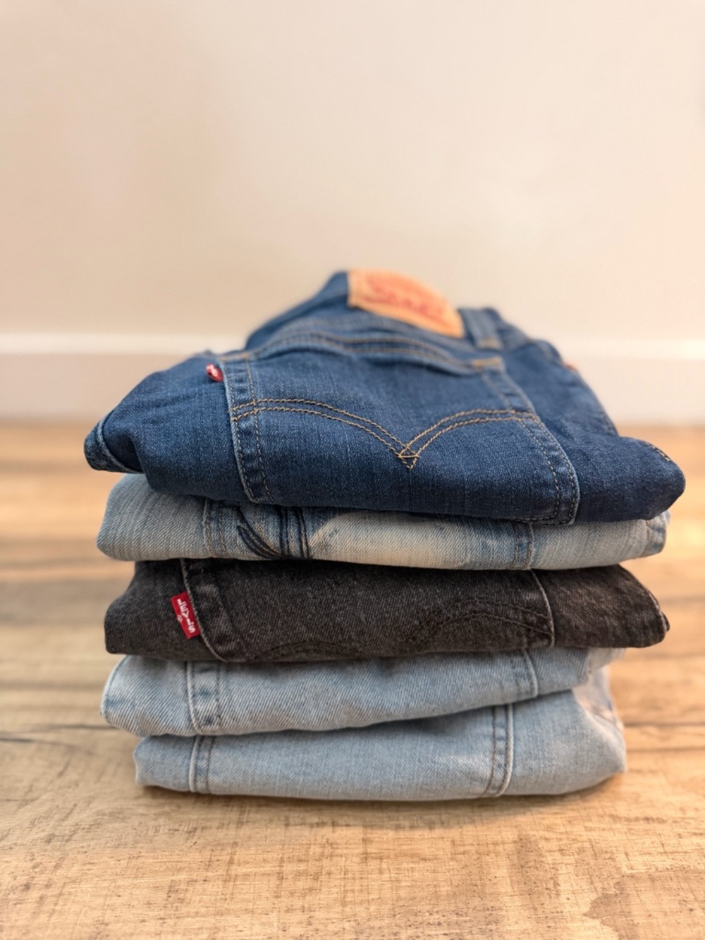 Jean Shorts - Mixed Blue and Black Denim Stack